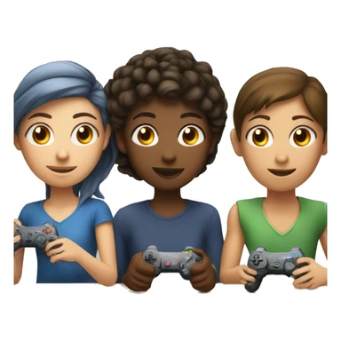 Girl playing video games with two friends sticker