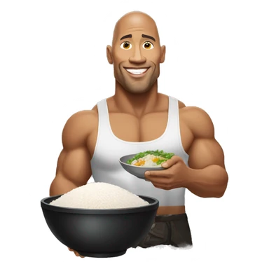 the rock with a bowl of rice in his hand realistic sticker