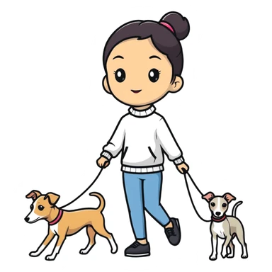 Pretty Asian girl with attractive features walking an all grey Italian greyhound with no white nose sticker