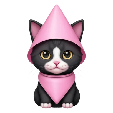 A mostly black kitten with a white chest and a plastic cone on around his head after surgery sticker