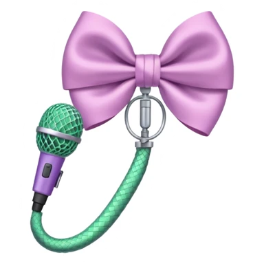 A pastel pink bow with a pastel green snake on the top of one side and a pastel purple microphone on the bottom of the other side sticker