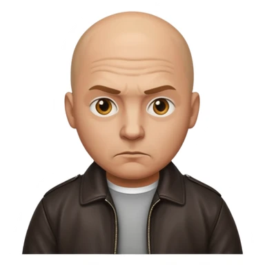 Bald Russian 1990s gangster emoji, leather jacket, , serious face with a bat sticker
