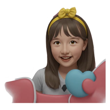 smiling with yellow hairband sticker