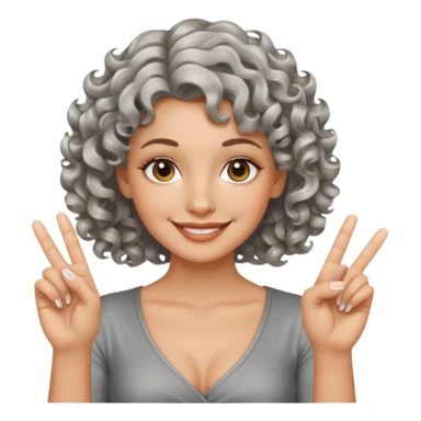 silver, short, wavy-haired with curls, smiling pretty lady, index and middle fingers crossed sticker