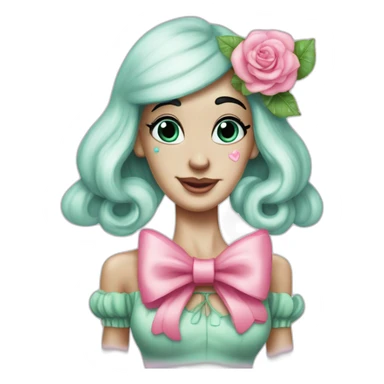 Squidward from SpongeBob SquarePants cartoon wearing cute girly makeup with bows and pink roses sticker