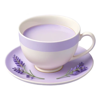 White teacup on a pastel purple plate, lavender flowers on the side, pastelcore aesthetic sticker