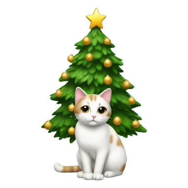 Christmas tree with white cat with brown spots underneath  sticker