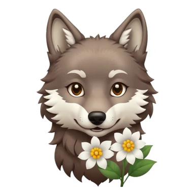 wolf holds flower sticker
