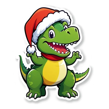 Happy green Dino wearing a Santa hat sticker