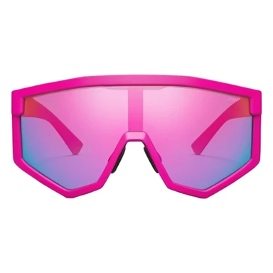 sporty hot pink shield visor sunglasses with thick angular frame, geometric chunky design, substantial build, one-piece lens sticker