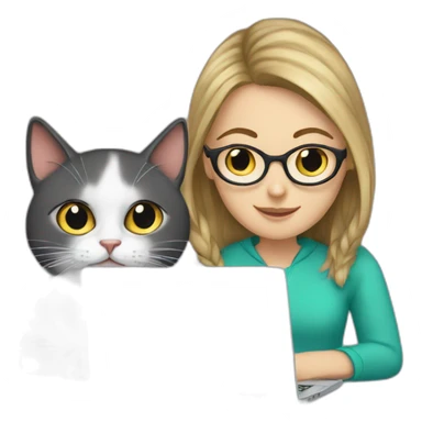 White Girl with a cat and a laptop sticker