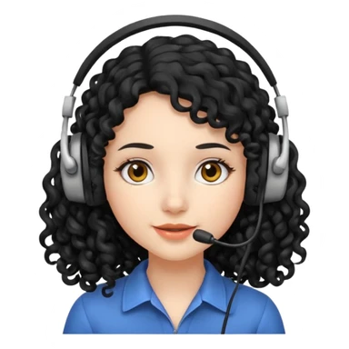 Girl with long black curly hair wearing a headset sticker