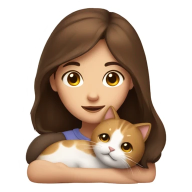 girl with brown hair cuddling a cat sticker