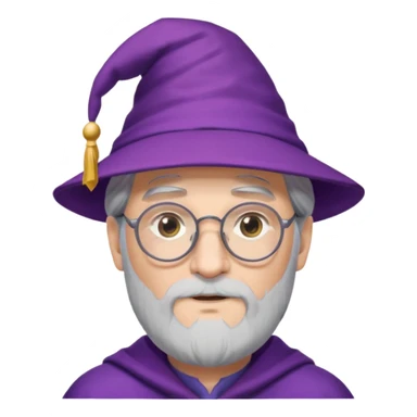 dumbledore grey hair, wear glasses, purple magic hat sticker