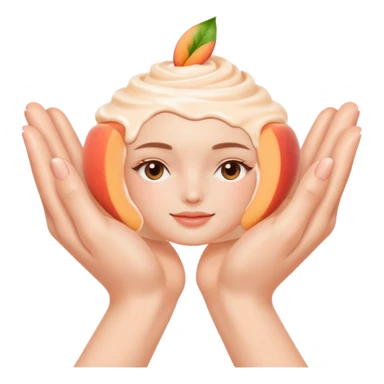 Minimal emoji of 2 hands gently applying skincare cream, soft nude and peach tones, clean beauty aesthetic, calm and elegant, subtle glow sticker