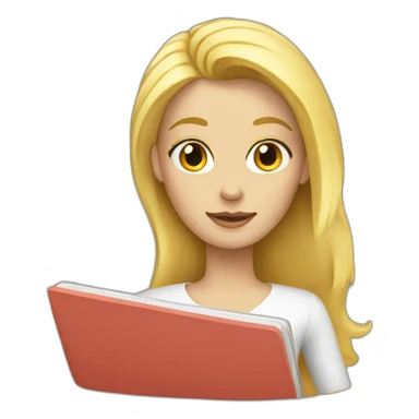 blonde with a notebook sticker