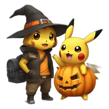 Pikachu and eevee holding halloween pumpkin sticker