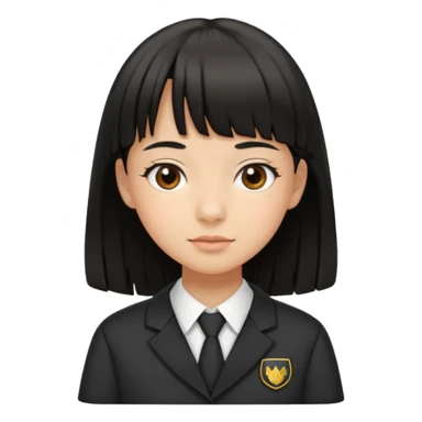a middle school girl in a school uniform and black hair, and bangs sticker