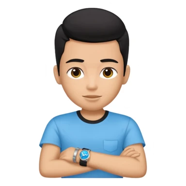 driving license with the photo of ipretty bratz emoji of a boy with a black tee, silver- blue bracelet, black hair sticker