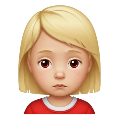 bebe com bolinhas vermelhas pequenas pelo corpo de tamanhos variados e loiro com cara de triste sticker