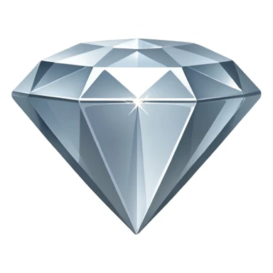 A faceted diamond emoji made of silver chrome, smooth reflective surfaces, soft metallic shine, minimalistic and clean design, iOS emoji style, centered on white background, soft studio lighting sticker