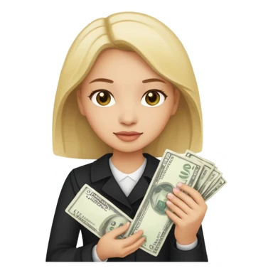 A girl holing up money sticker