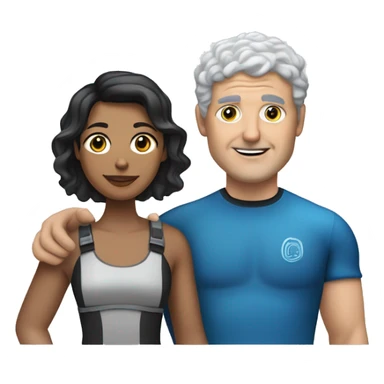 40 year old woman with light brown skin and short curly black hair, holding the hand of a 50 year old white man with short gray hair, both people dressed in snorkel gear sticker
