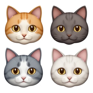 4 different coloured short haired cats including; a dark brown and white cat, and a dark grey and white  sticker