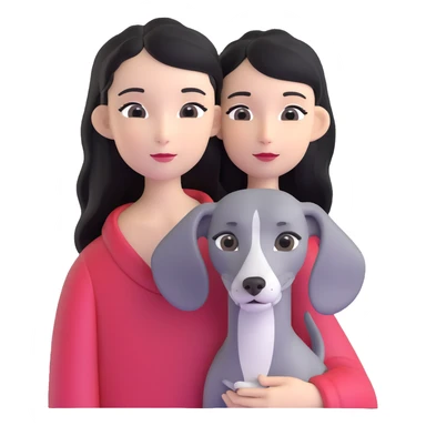 Slim Chinese girl with long black hair holding solid grey Italian greyhound with no white markings on nose sticker
