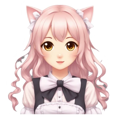 Gorgeous anime style catgirl with blushing face with maid outfit bow tie idol model kawaiicore pearly petite simplistic aesthetic trending style sticker