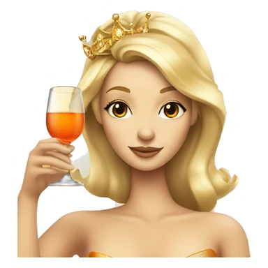 beautiful blond princess with crown in a golden dress drinking aperol sticker
