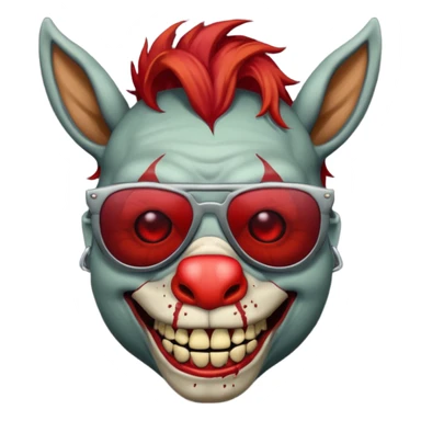 Zombie donkey with sun glasses and red hair and joker nose hungry  sticker