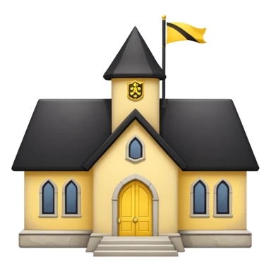 simple magic school, low detail, white background, magic school, black roof, with a big flag, big flag on a roof, big yellow flag, white school sticker