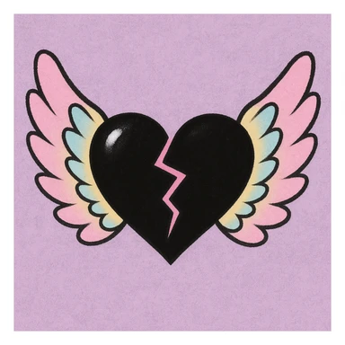 emo heart with pastel wings sticker