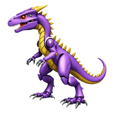 Cool Badass Futuristic Purple Yellow Digimon-Fakemon-Guilmon-Velociraptor-Dragon-Mecha full body sticker