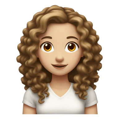White girl with brunette long curly hair with cute smile and red heart instead of eyes sticker