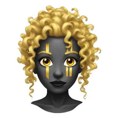 black metal female cyborg head with yellow gold curly hair sticker