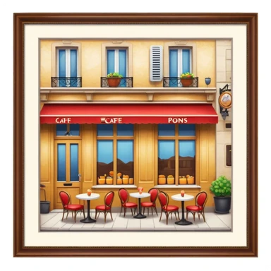 Cinematic Realistic Caf√© Culture Pop Culture Emoji, showcasing a vibrant French caf√© scene rendered with rich textures and warm, inviting lighting. sticker