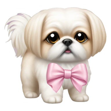 light pink ribbon bow on cute white Pekinese  sticker
