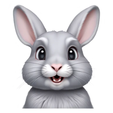 Cinematic Comical Grey Rabbit Portrait Emoji, Head tilted dramatically with an exaggeratedly amused expression, featuring a striking grey fur with subtle textures, wide, expressive grey eyes filled with playful disbelief, Simplified yet hilariously expressive features, highly detailed, glowing with a slightly sassy glow, high shine, dramatic yet playful, stylized with an air of cheeky mischief, bright and endearing, soft glowing outline, capturing the essence of a spirited and over-the-top bunny, so meme-worthy it feels like it could side-eye its way into internet fame instantly! sticker