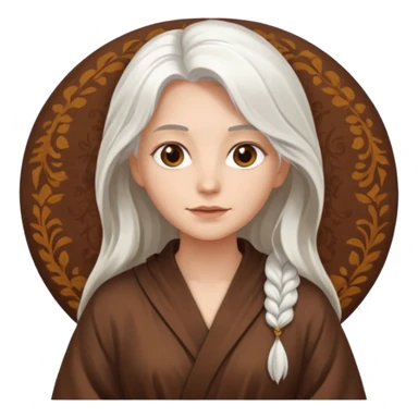 long white haired woman in brown robe sticker