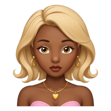 darkskin female with eyebrows that are naturally shaped and frame eyes well, eyes that are almond-shaped with defined lashes. nd lips are full with a defined cupid’s bow, add also a septum piercing that adds an edgy, stylish flair. a middle-part, honey blonde bust-down with laid baby hairs sticker