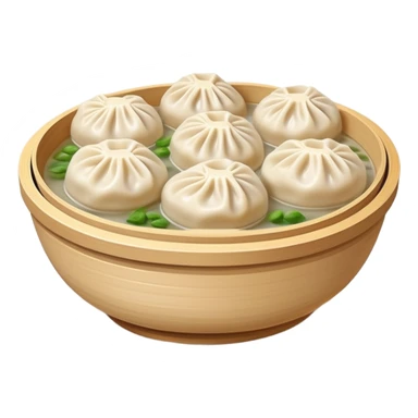 Hangzhou Xiaolongbao steamed soup dumplings with steam rising, simplified emoji style with bold outlines and bright colors, cartoon style Zhejiang specialty sticker