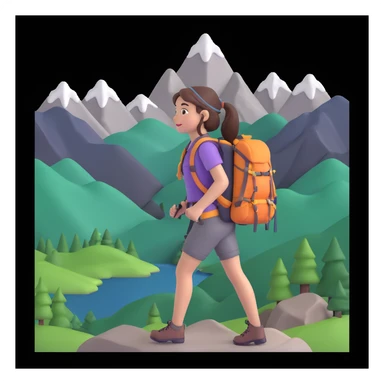 girl back packing mountains in background, close up pose sticker