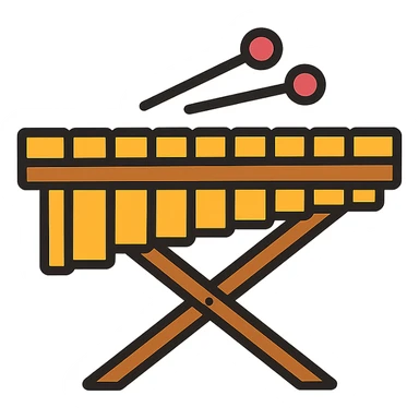 marimba de madera, instrumento musical, lineal color icon style sticker