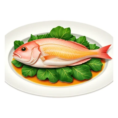 Cinematic fresh snapper fillet, pan-seared to golden perfection, soft and flaky texture, resting on a bed of sautéed greens, warm glowing background, refined and elegant. sticker
