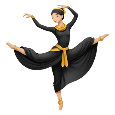 Minimalistic flat vector icon, iOS style, thin black contour on white background. Silhouette of a dancer with scarf or hip belt. Clean, no text, no shadows sticker