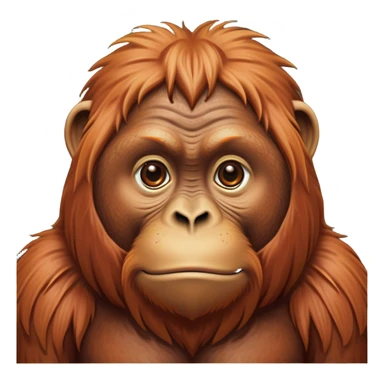 Cinematic Noble Orangutan Portrait Emoji, Poised and regal, with a robust, thoughtful build and deep, soulful eyes framed by rich, textured fur, Simplified yet sharp and sophisticated features, highly detailed, glowing with a soft, earthy glow, high shine, intelligent and contemplative, stylized with an air of ancient wisdom, focused and commanding, soft glowing outline, capturing the essence of a watchful and confident guardian that appears ready to step out of the screen with timeless authority! sticker