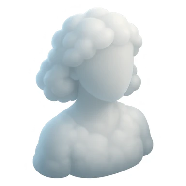 shoulder length faceless person, made entirely of white fluffy clouds, no shadows, matte glass style sticker