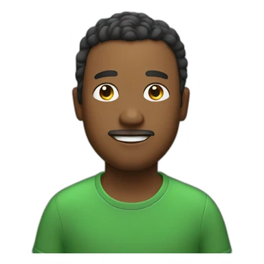 storyteller with a green t shirt and stars around his head sticker